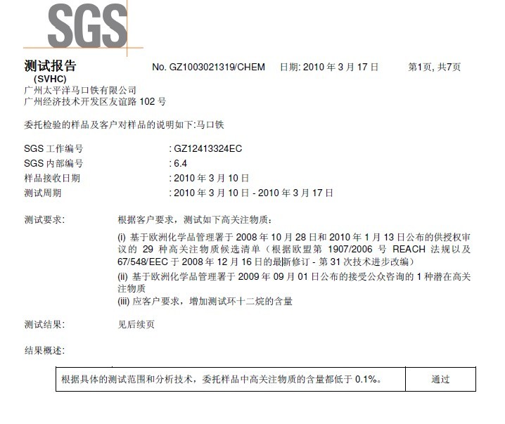 马口铁茶包盒SGS检测报告