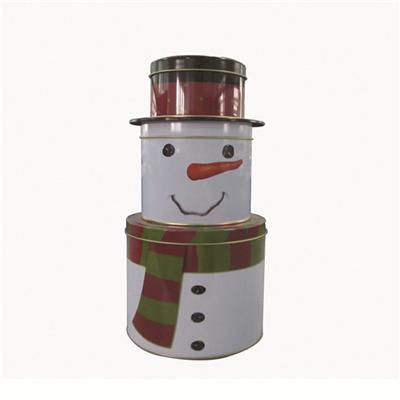 圣诞雪人造形三层圆罐